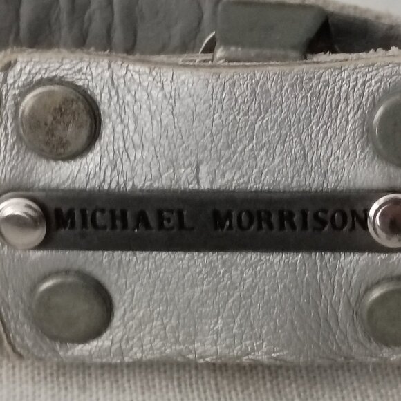 ❤️ICONIC MICHAEL MORRISON LOS ANGELES SWAROVSKI Studded Silver Leather Belt 28 main image 10